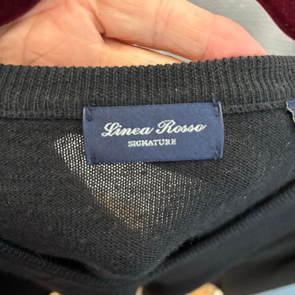 Linea Rosso merino wool blend black diamond print sweater grandpacore academia - Picture 2 of 5